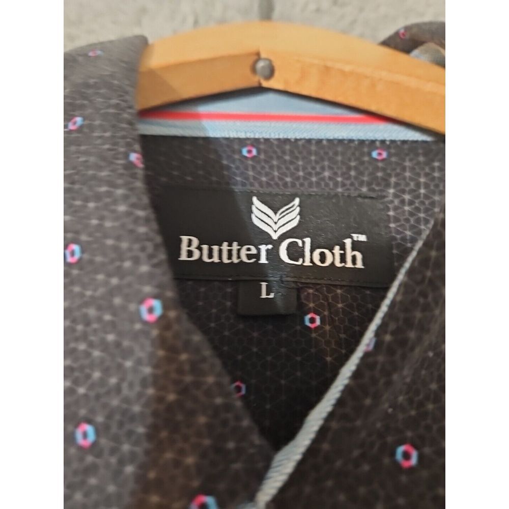 Buttercloth Short Sleeve Shirt Mens Size Large Black Polka Dot Cotton Stretch - Picture 4 of 8